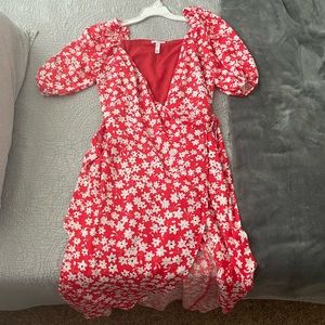 Red floral wrap midi dress by Leith. Only worn ONCE! Size: Medium